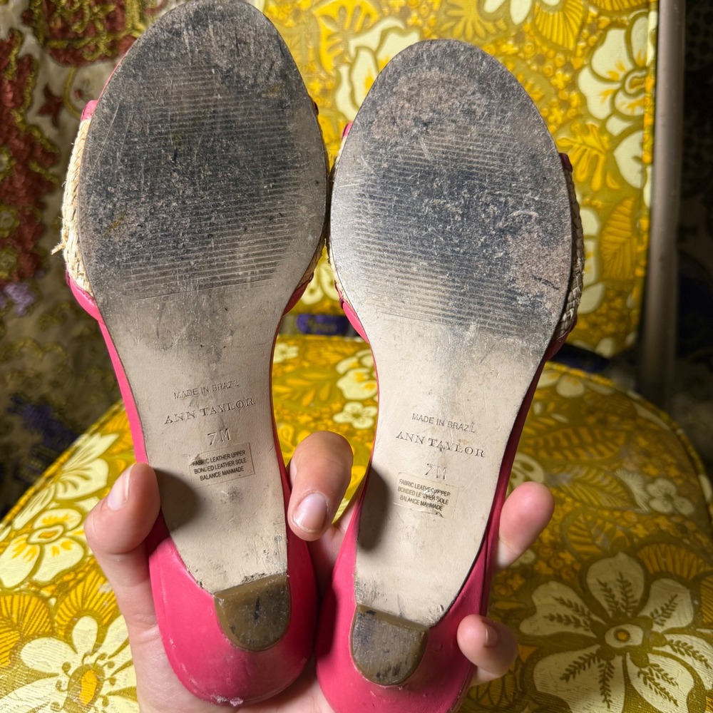 VTG Y2K Pink Cottage Whimsy Open Toe Straw Flower Country Western Sandals Size 7 - Picture 8 of 10